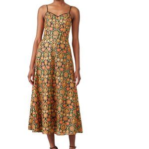 Monique Lhuillier orange floral midi dress formal